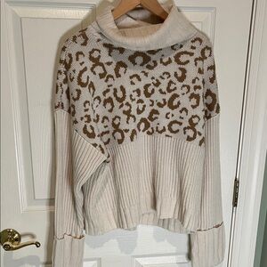 Nine West Cream and Brown Leopard Turtleneck Sweater, winter bunny, so cuddly